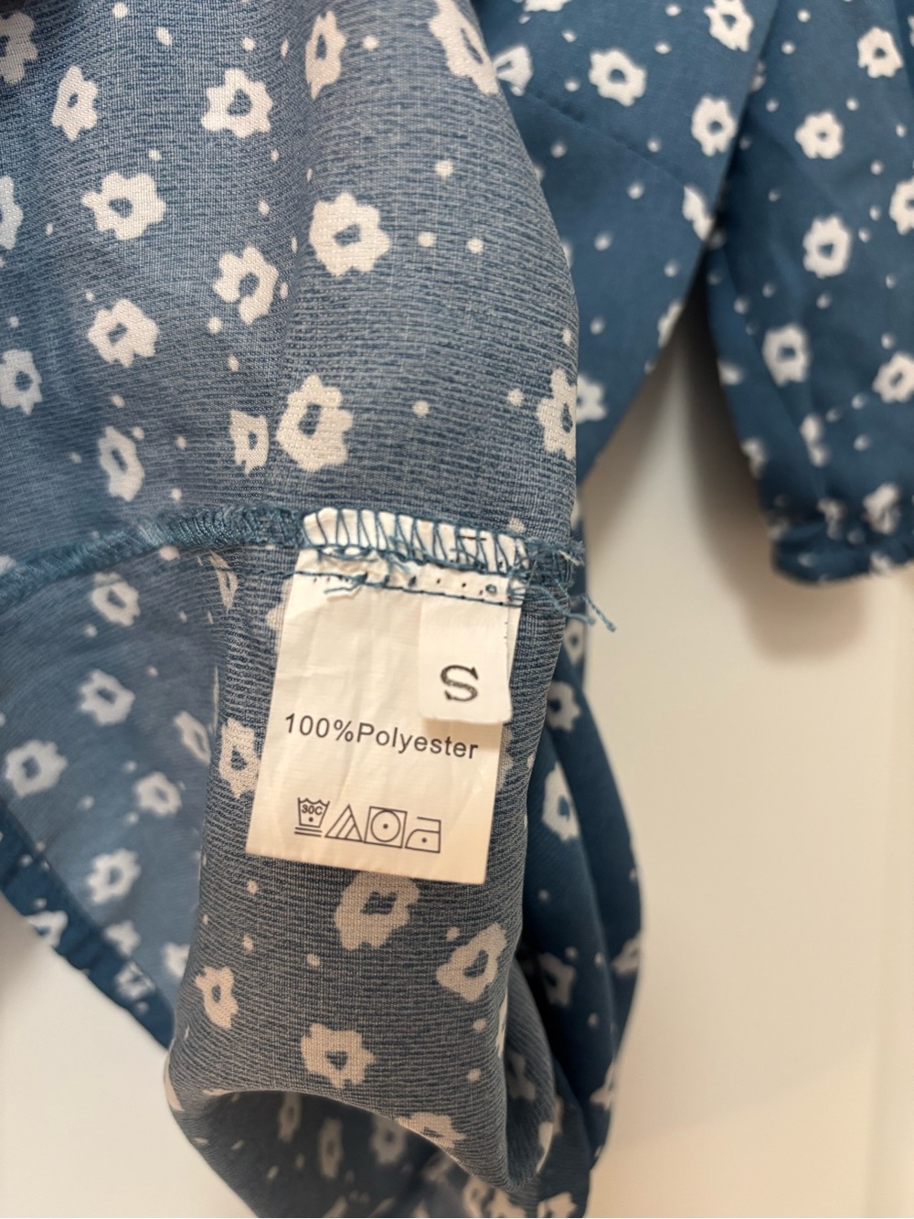 Unbranded Cornflower Blue Floral Print Puff Sleeve Short-Sleeve Top, Size S - Picture 5 of 5